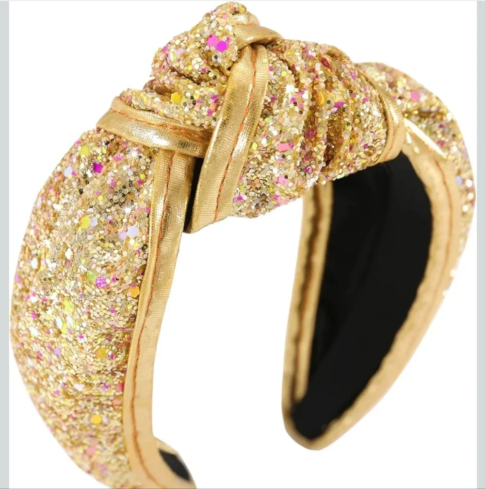 Glitter Sequins Knot Hairband Headband, Gold